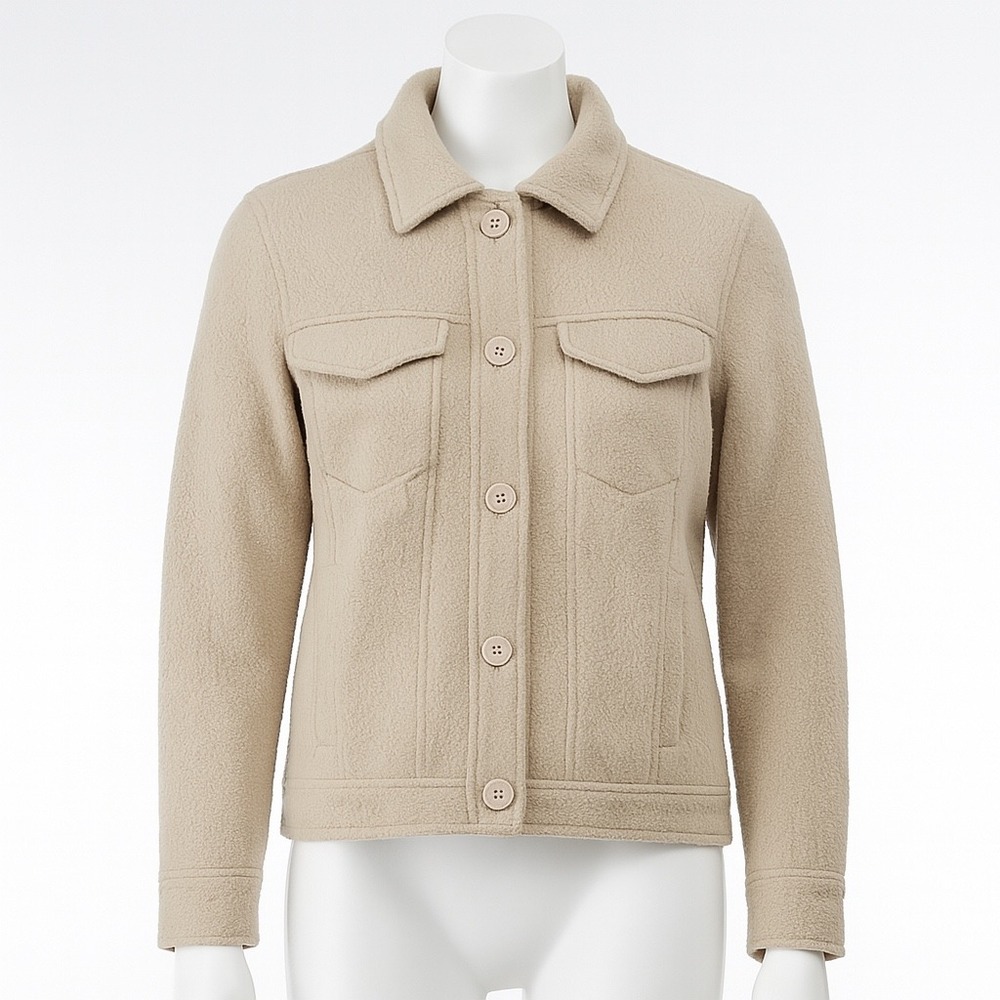 joie Fleece Shirt Jacket Button Front Relaxed Fit Shacket Tan Beige Size S